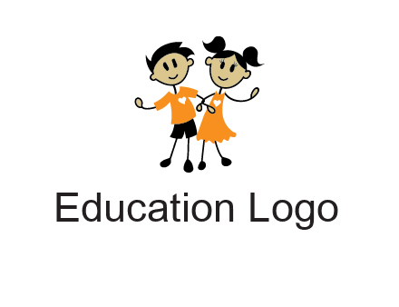 cartoon girl boy holding hands education logo