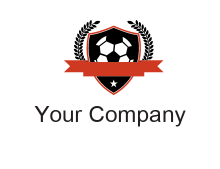 emblem of soccer with leaves and ribbon
