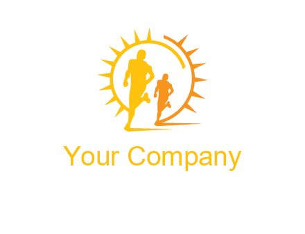 sun behind athletes or men jogging fitness logo