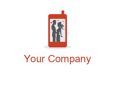 online dating site logo with the image of a couple with hearts inside a phone