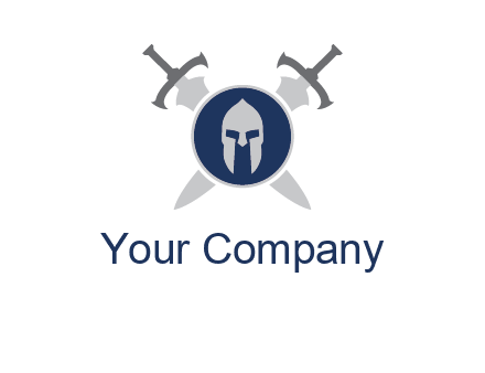 crossed swords behind a circle shield with a gladiator helmet emblem