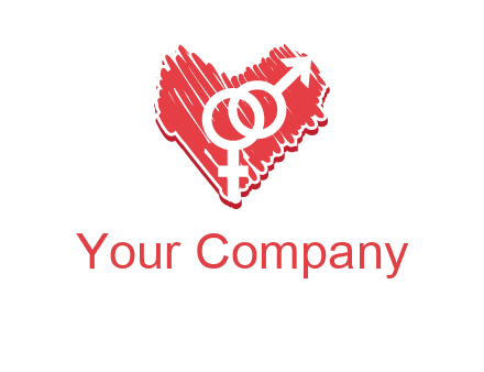 male and female signs inside heart logo