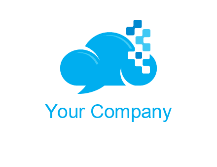 cloud forming speech bubble with technology squares connection logo