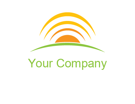 abstract landscape with sun and swooshes logo