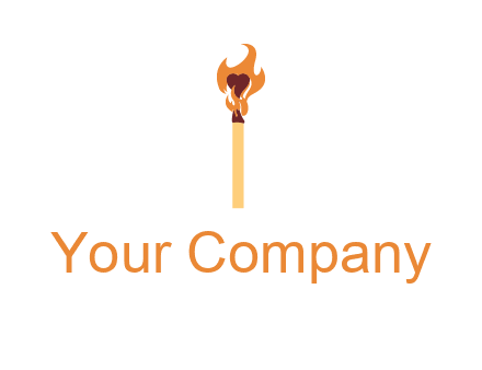 heart inside the abstract fire with match stick logo