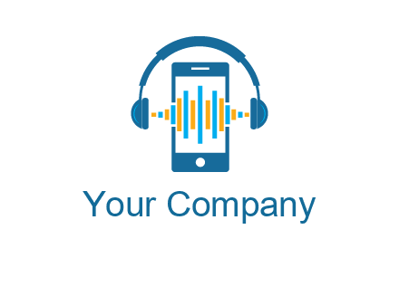 music sound waves on mobile with headphones logo