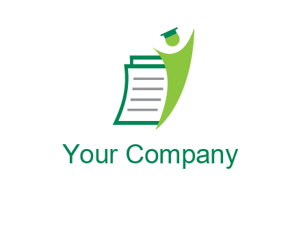 happy swoosh student against pages with graduation hat logo icon