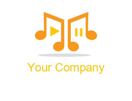 music notes with play and pause button logo