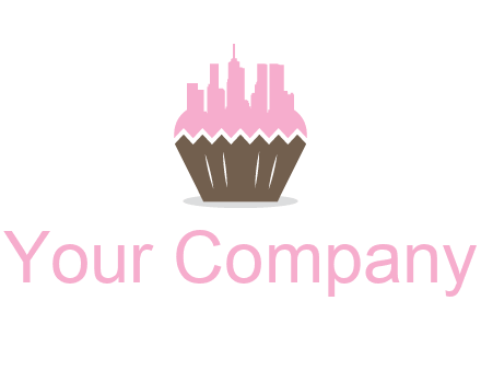 buildings forming cupcake food logo